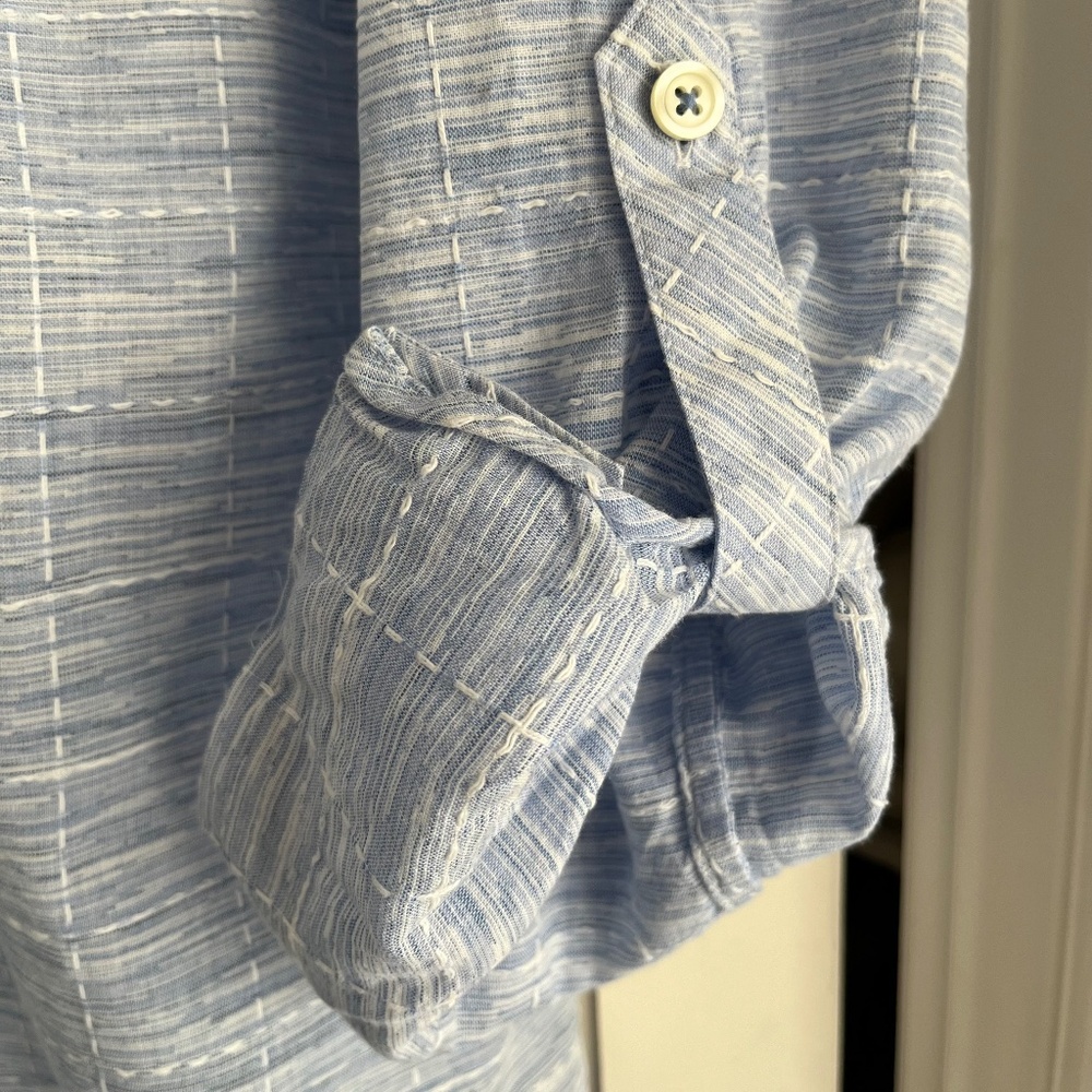 Talbots Sky Blue Roll-Sleeve Windowpane Cotton Blouse 1X - Picture 3 of 6